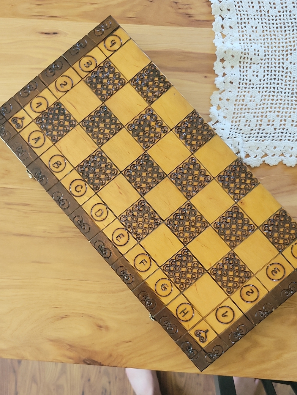Vintage Polish Hand Carved Wooden Folding Chess Set Complete
